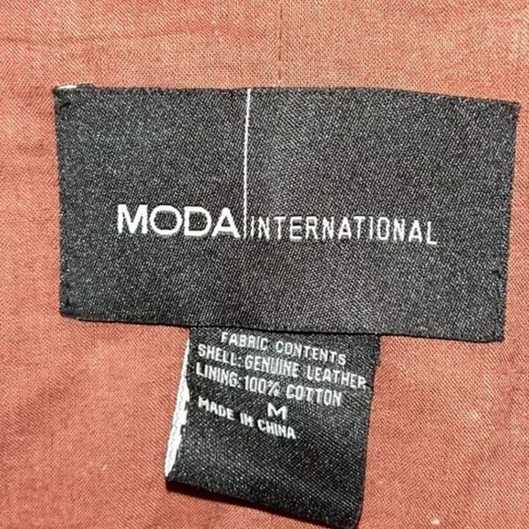 moda international FESTIVAL genuine leather contrast brown cream ruffle jacket M - Picture 2 of 5